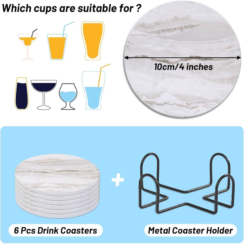 6-Piece Absorbent Coaster Set, - Marble Coaster Set ulasan dan harga