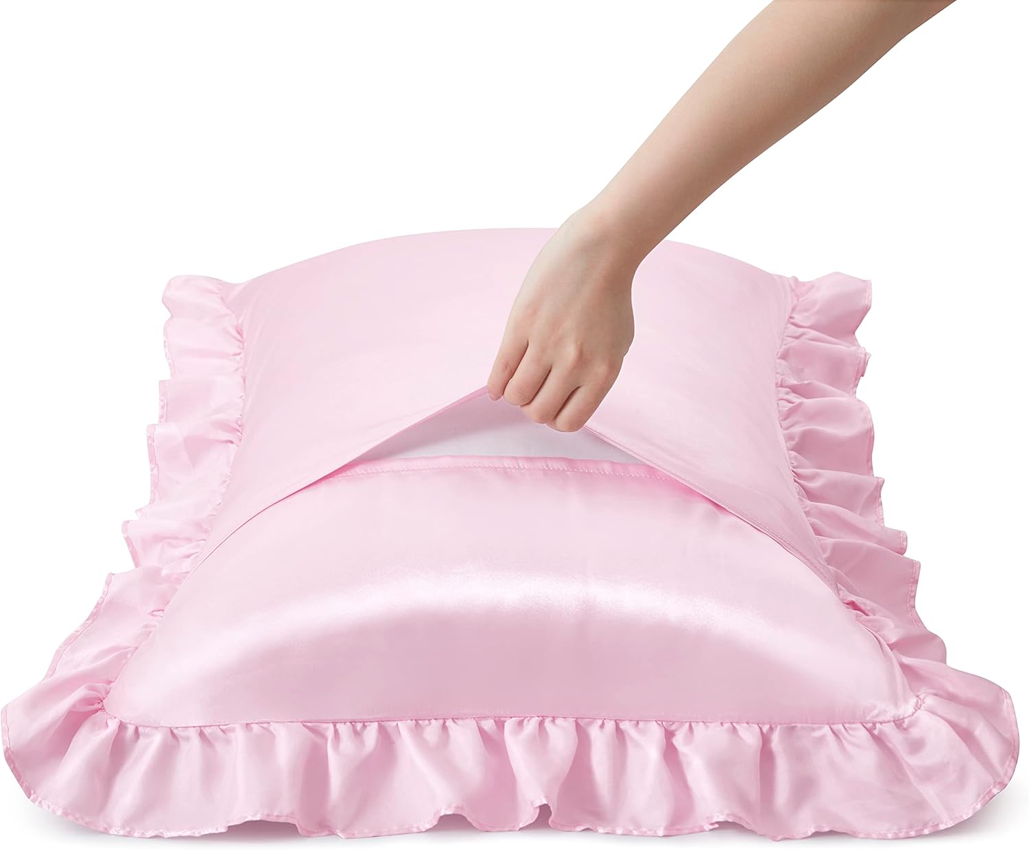 2Pcs Satin Ruffled Pillow Case - Silk Pillowcase ulasan dan harga